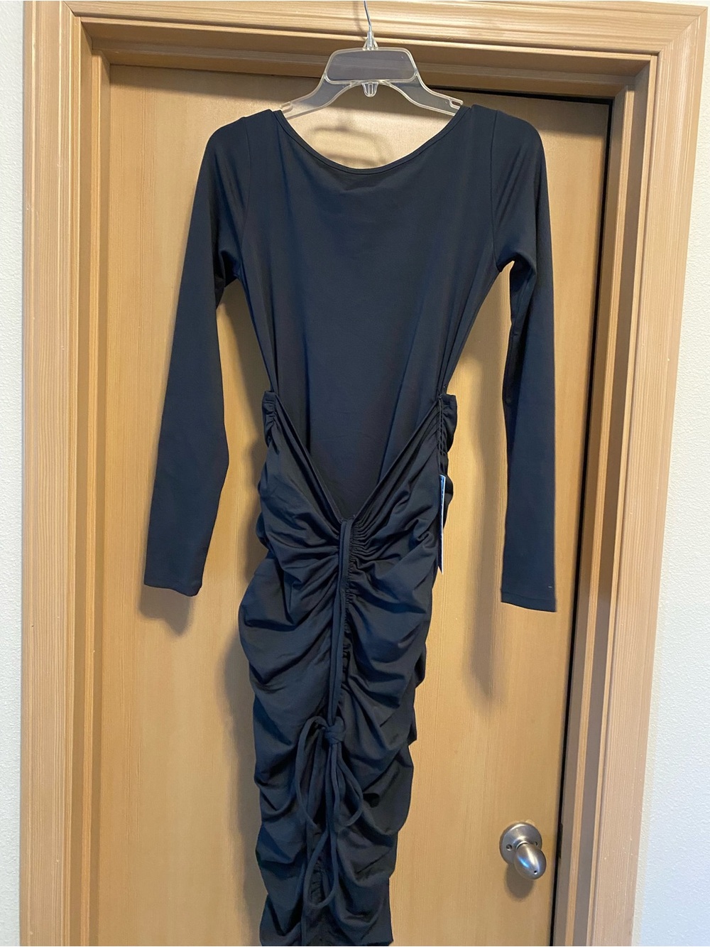 girlfriend collective Black Long-Sleeve Ruched Column Dress